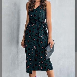 Brand New Green/Pink Leopard High Slit Dress